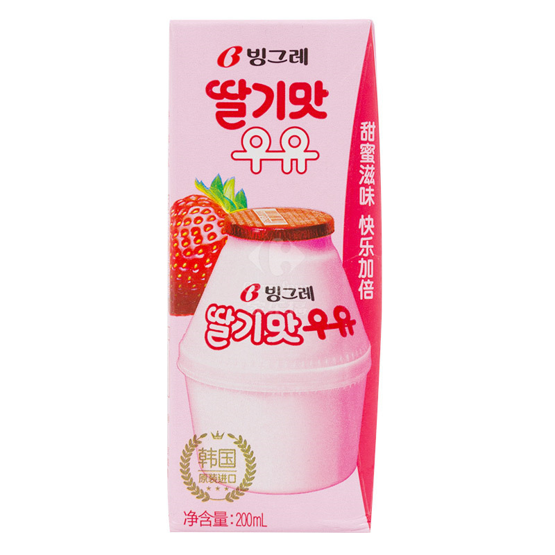 韩国进口宾格瑞草莓味牛奶饮料200ml视频