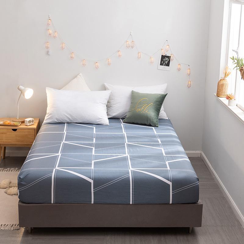 美帮汇床笠单件全棉床垫保护套防滑可全包床儿童罩防尘全棉床套 纯棉单床笠-蓝韵格 150cmx200cm纯棉床笠【适合5-28cm厚床垫】【建