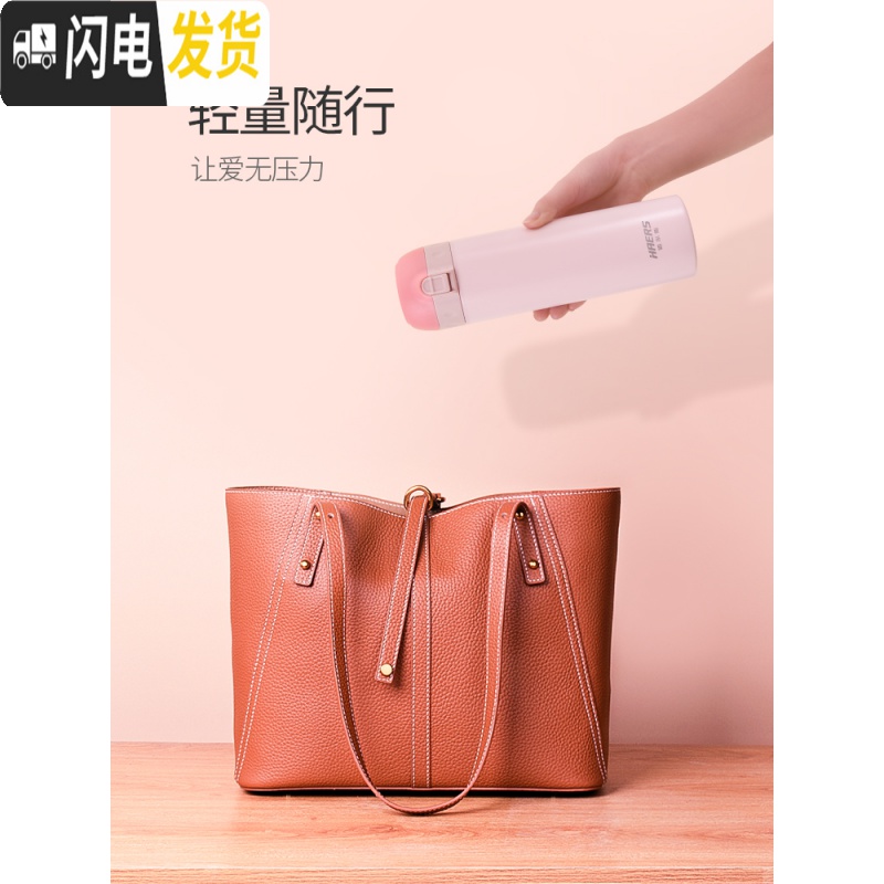 三维工匠女便携316不锈钢保温杯学生可爱水杯网红ins简约弹跳盖杯子 烟紫色高清大图