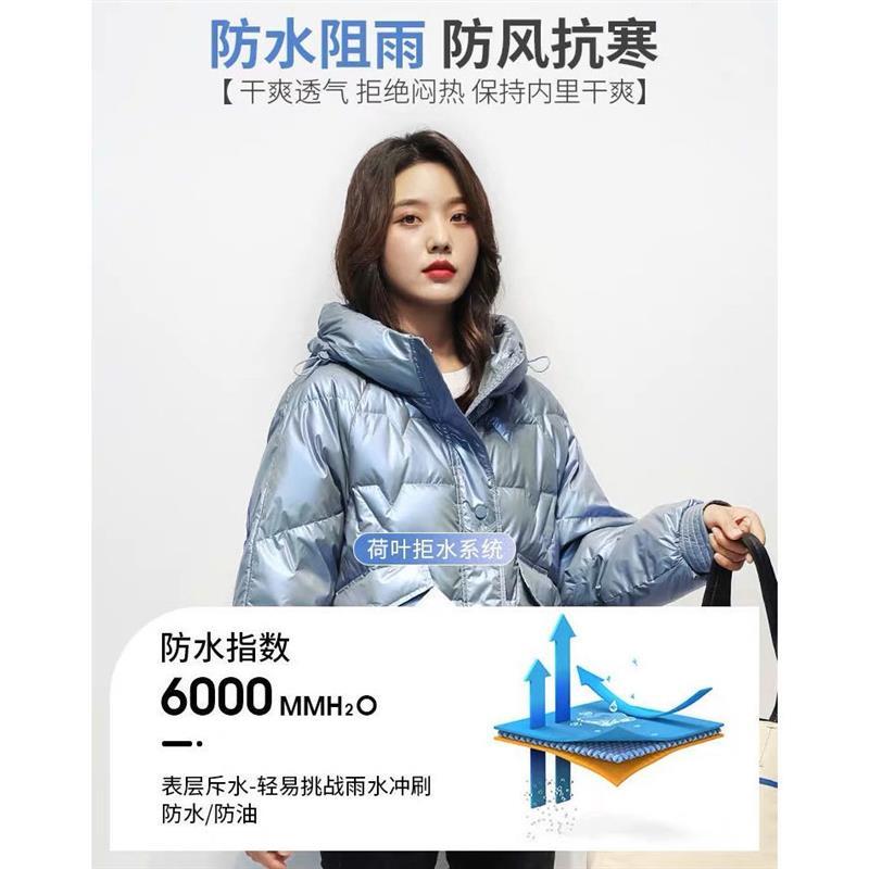 反季羽绒服女短款2021年新款亮面连帽加厚外套派克白鸭绒面包服冬