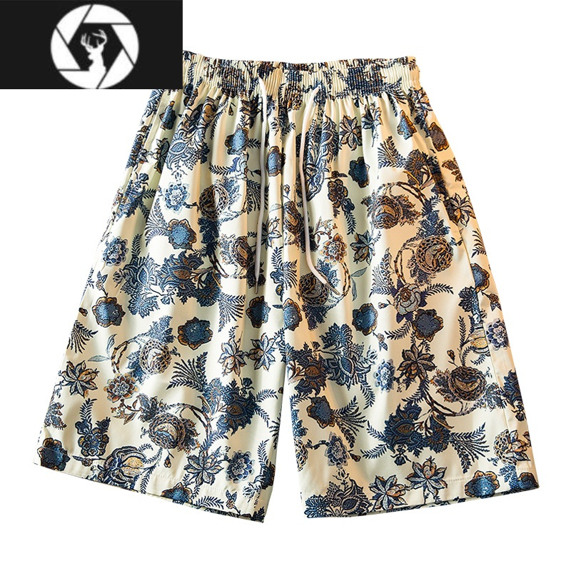 hongzun夏威夷短裤男夏季薄款冰丝ins休闲大裤衩中裤宽松直筒速干沙滩