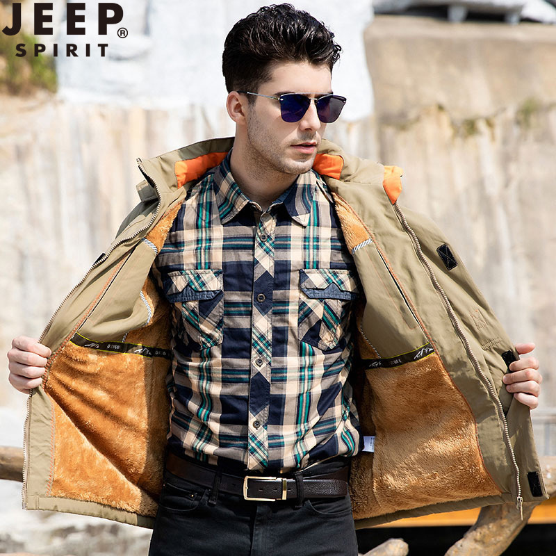 JEEP吉普男装冲锋外套男夹克棉秋冬季加绒加厚防风防水登山服