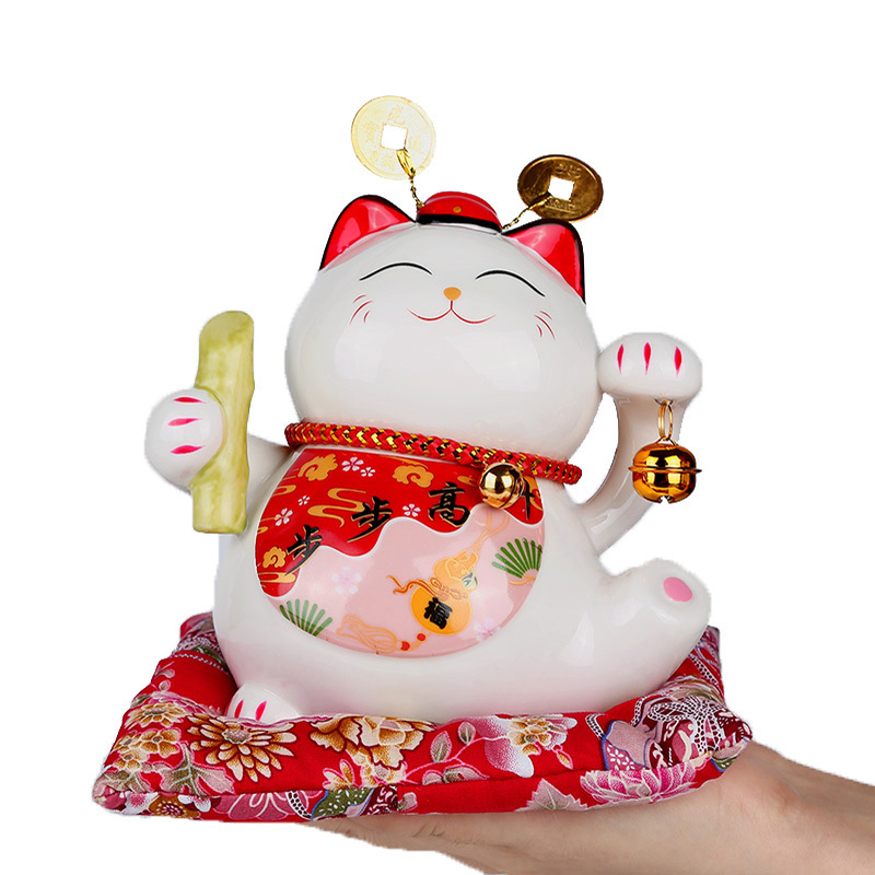 6寸开运招财猫摆件 小号陶瓷存钱罐招财猫储蓄罐礼盒装 办公室家居摆件桌面装饰品 送朋友闺蜜同事乔迁孩子生日礼品
