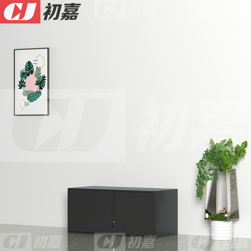 初嘉WJGT-036文件柜矮柜窄边办公资料柜拆装档案柜书柜带锁铁皮储物柜 纯黑顶柜