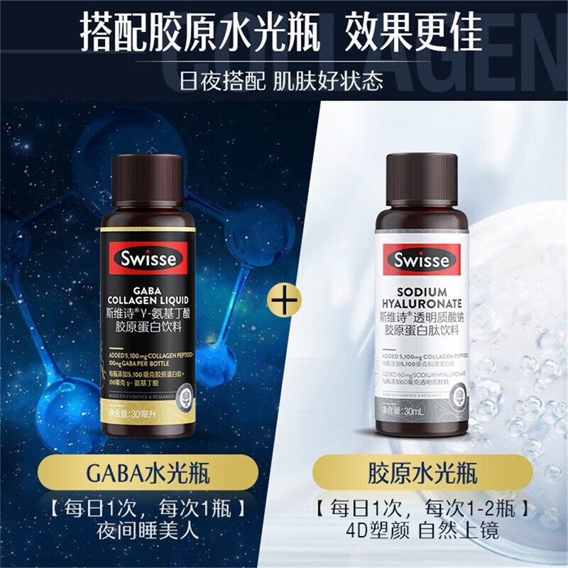 Swisse斯维诗晚安瓶GABA水光瓶 30ml*10瓶 莓果味 氨基丁酸胶原蛋白饮料 口服玻尿酸 小Q瓶高清大图