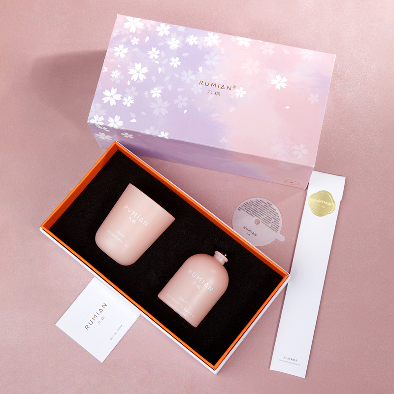 入棉香薰蜡烛礼盒-樱花浅语无火香薰50ml*1 香薰蜡烛80g*1