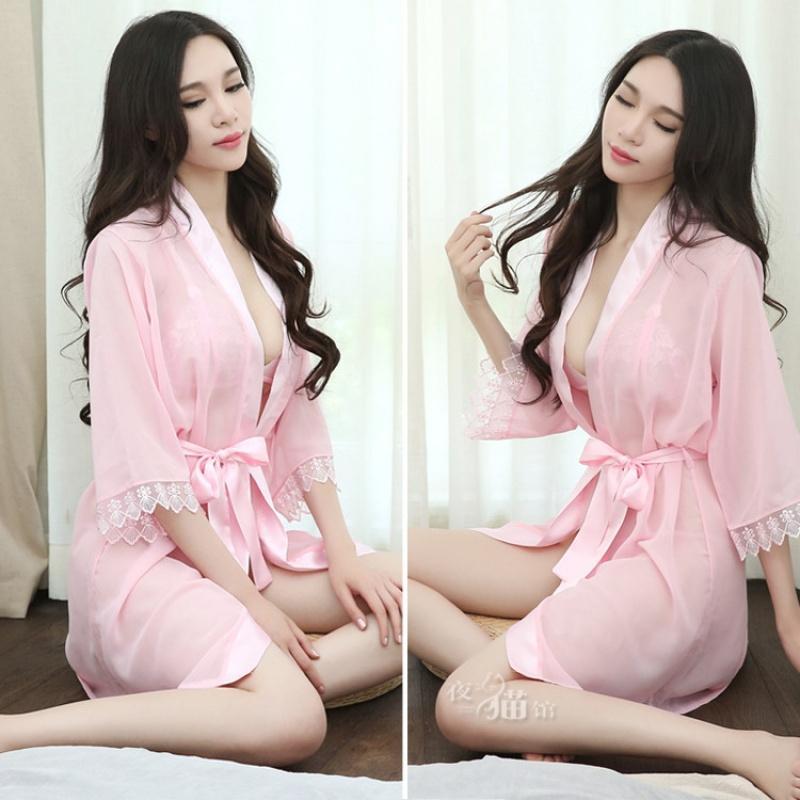 情趣内衣蕾丝透明浴袍真人制服性感睡袍极度诱惑套装sm骚两件套