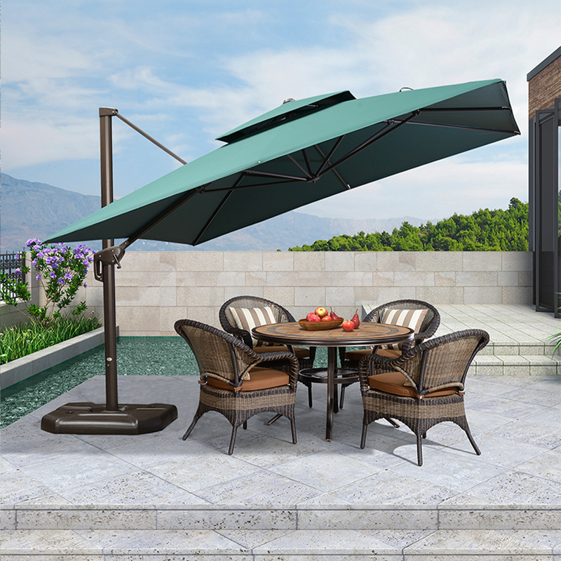 紫叶室外遮阳伞户外伞庭院伞罗马伞摆摊太阳能带灯花园户外太阳伞 3.5米圆形【106MM杆320斤万向轮水箱】