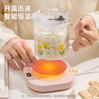 天虹新款 暖杯垫三挡调解恒温杯垫55度恒温插电伴手礼品 - 方形 - 绿（杯垫+刻度玻璃杯+吸管）套装