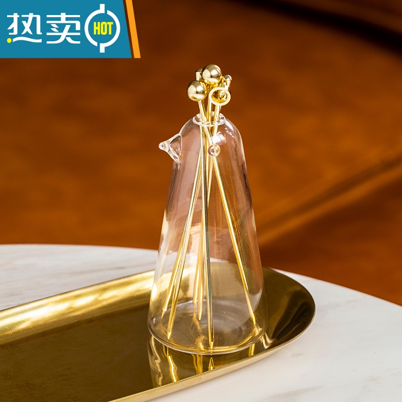 敬平不锈钢水果签ins风北欧创意玻璃企鹅果签座家用水果叉 欧式小奢华 A款果签6个装+企鹅瓶高清大图