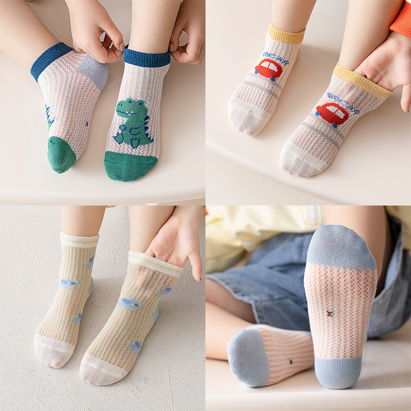 五双装宝宝袜子春夏薄款短袜婴儿新生儿网眼中筒袜男童女童儿童袜子