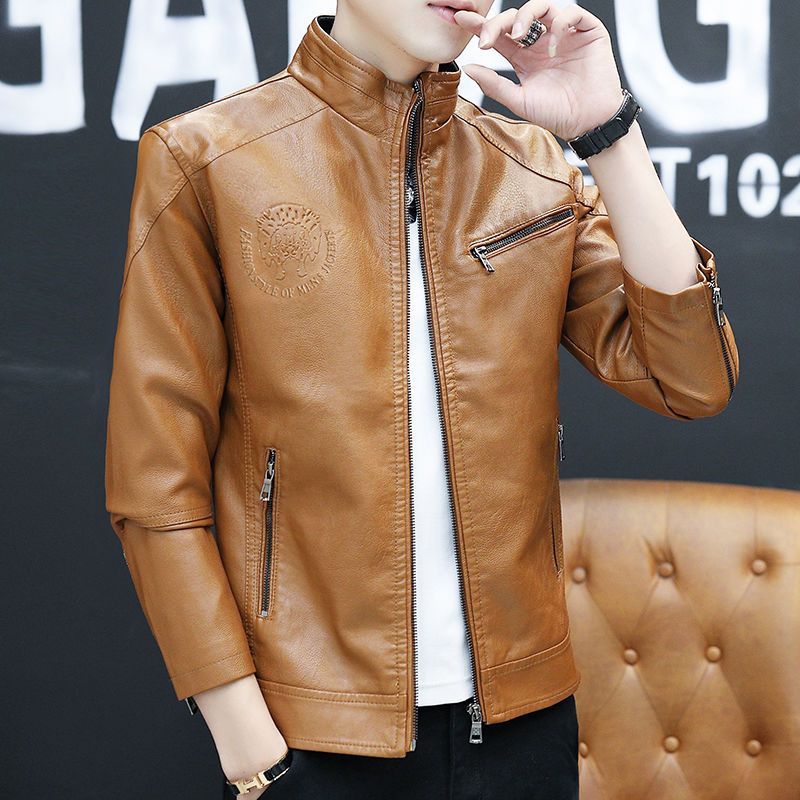 加绒加厚男士皮衣夹克外套男立领机车秋冬季青年帅气休闲皮夹克