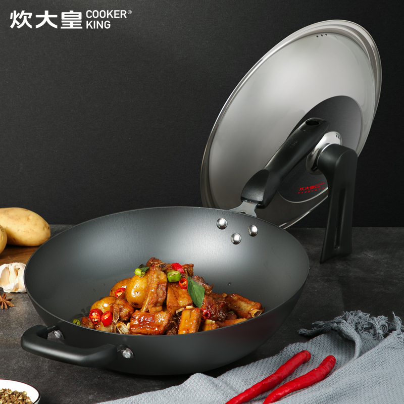 炊大皇(COOKER KING)手工铸铁炒菜锅不易锈锅具34CM无涂层传统铸铁炒锅 CG34SZ