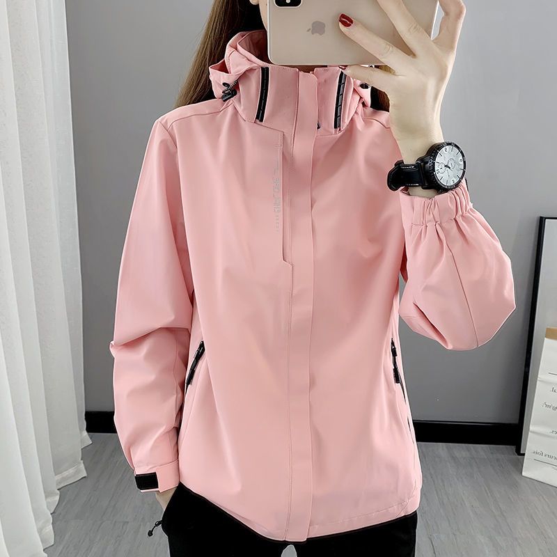 粉色女款单件外套6266m尺码偏小7090斤秋冬季户外冲锋衣女可拆卸两件