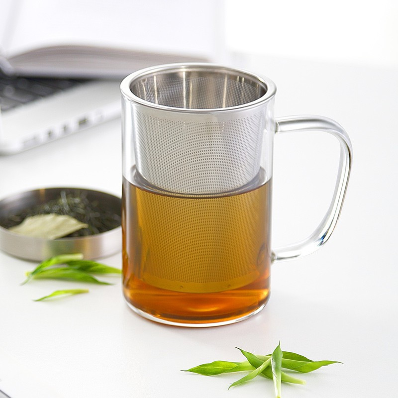 奥斯玻璃泡茶杯 10404BASB-400 办公水杯带滤网 400mL (单位:个)