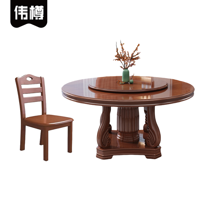 伟樽实木餐桌130*130*74cm+椅子*6套高清大图