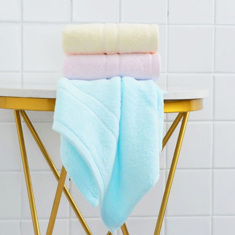 洁丽雅(grace)6734毛巾3条装纯棉素色 70g/条 60*30cm粉色+兰色+黄色图片
