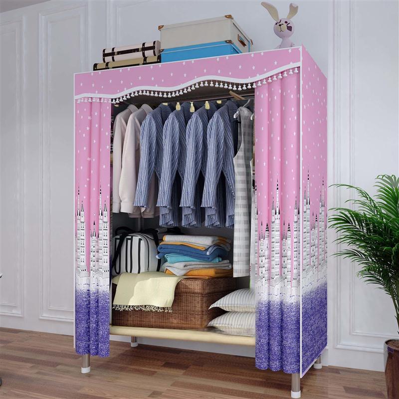 工匠时光衣服收纳柜钢管加粗加固简易布衣柜双人单人衣架挂衣柜衣橱布