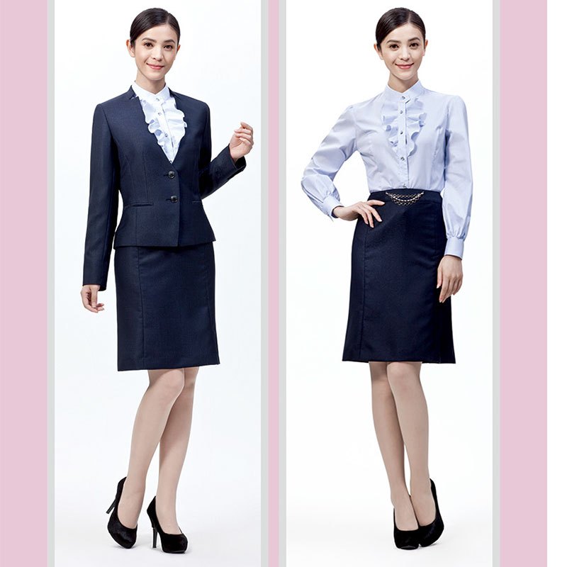 女士商务正装锦弹面料修身剪裁优雅素色黑色西服裙套装上衣