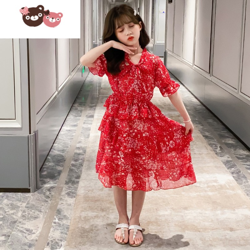 绿彩虹光女童连衣裙夏装2022新款童装洋气雪纺裙子中大儿童夏款女孩公主裙