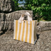 黄宽[短带+按扣]中号 韩版条纹手提袋大号购物袋大容量防水饭盒袋妈咪包学生手拎帆布袋