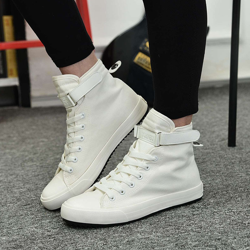 白色39男士高帮帆布鞋男中帮男鞋高邦小白鞋板鞋子白色布鞋韩版潮流