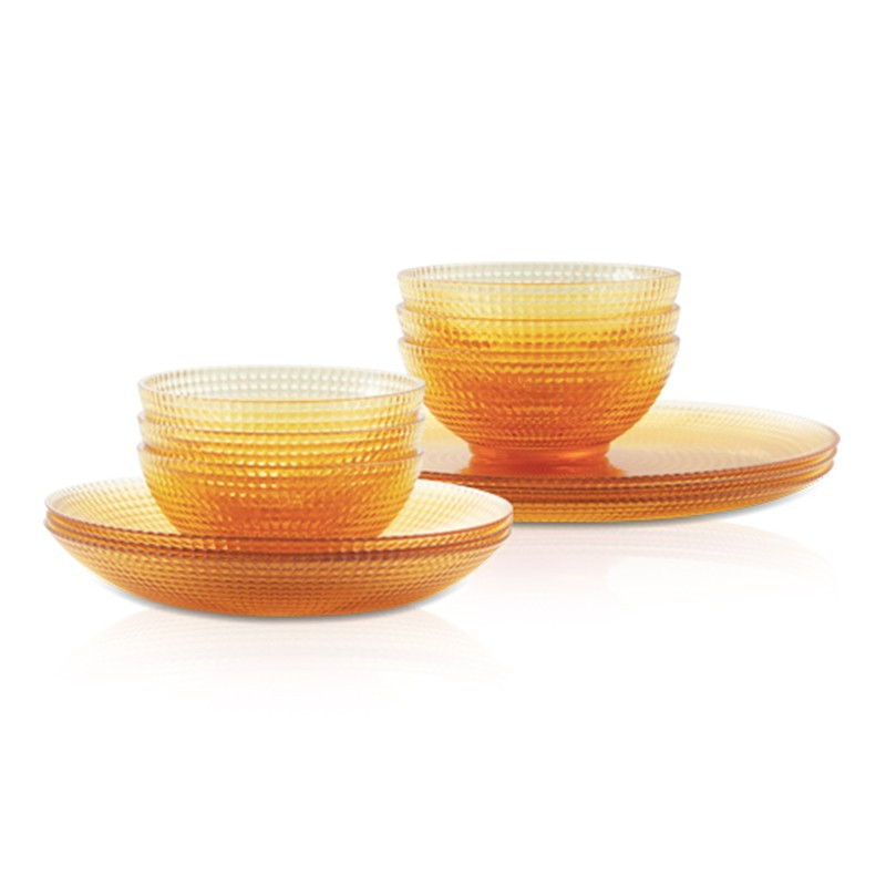 康宁餐具碗碟套装晶莹系列琥珀色玻璃餐具12件组6个350ml小碗3个深盘3