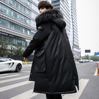 绅士空间 2019冬季新款羽绒服男中长款加厚韩版宽松男士羽绒服大毛领情侣羽绒外套男YYS.896