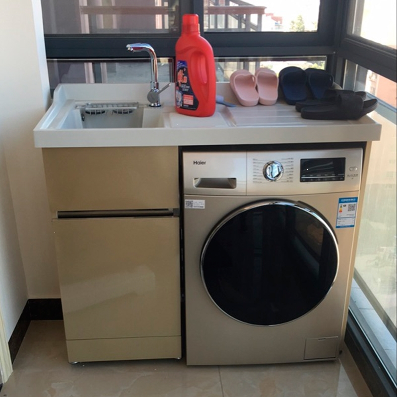 不锈钢阳台洗衣柜组合滚筒洗衣机柜子一体浴室柜洗衣池伴侣带搓板平盆