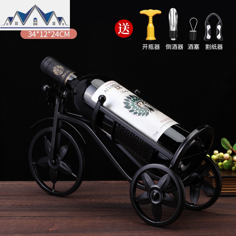 家用创意红酒架摆件红酒杯架装饰倒挂酒瓶架子欧式酒架_819 黑色三轮车