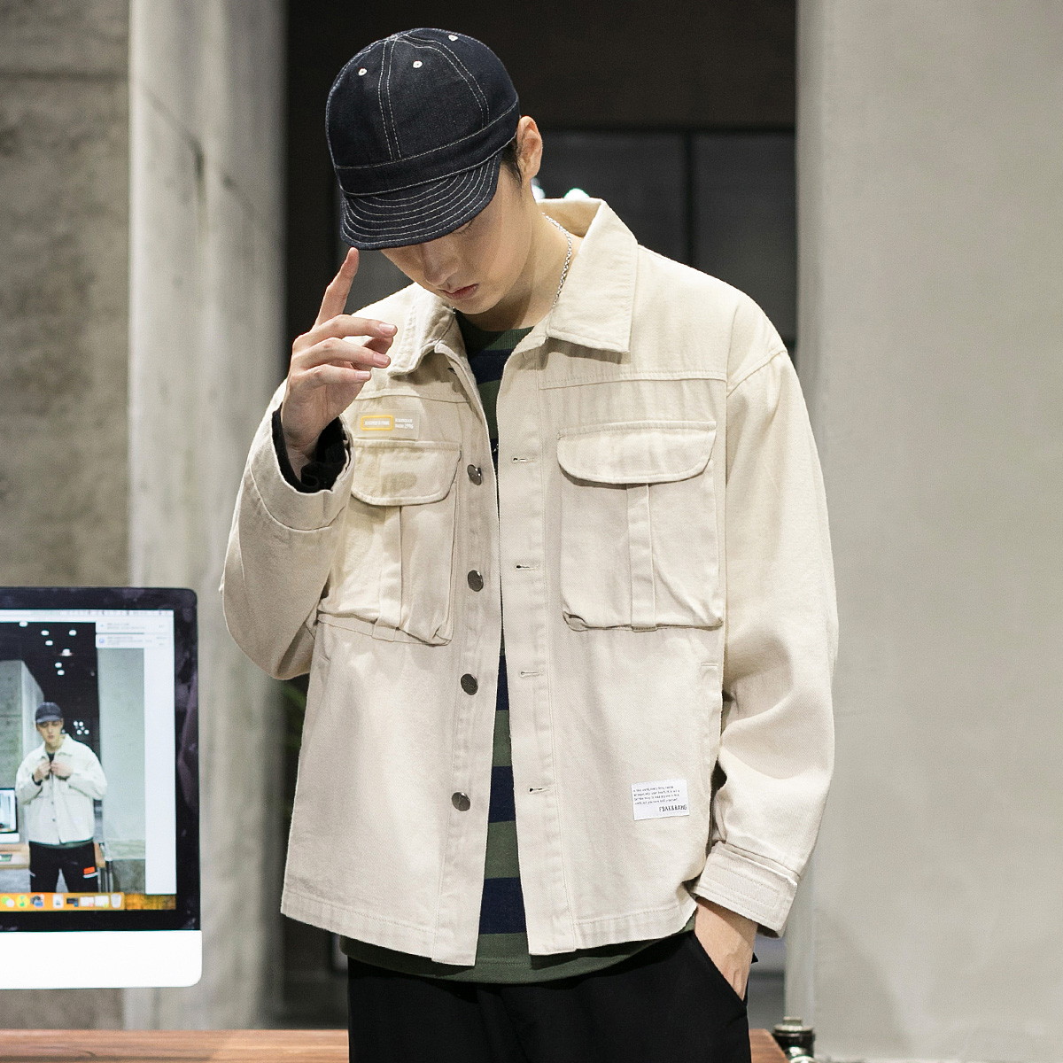 男生秋冬款青年学生宽松潮流韩版新款宽松休闲百搭帅气黑色米色男士