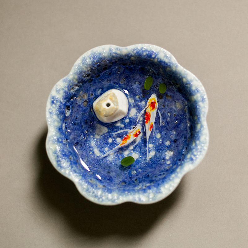 美帮汇影青瓷锦鲤香插立体画游鱼陶瓷檀香炉家用香座香盘室内熏香香薰炉高清大图