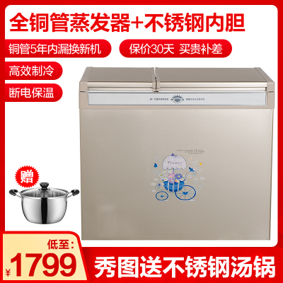 尊贵(ZUNGUI)BCD-231V 231升 卧式顶开门 全铜管蒸发器 商用双温大容积双门冰柜 冷藏冷冻冰柜 金色双温