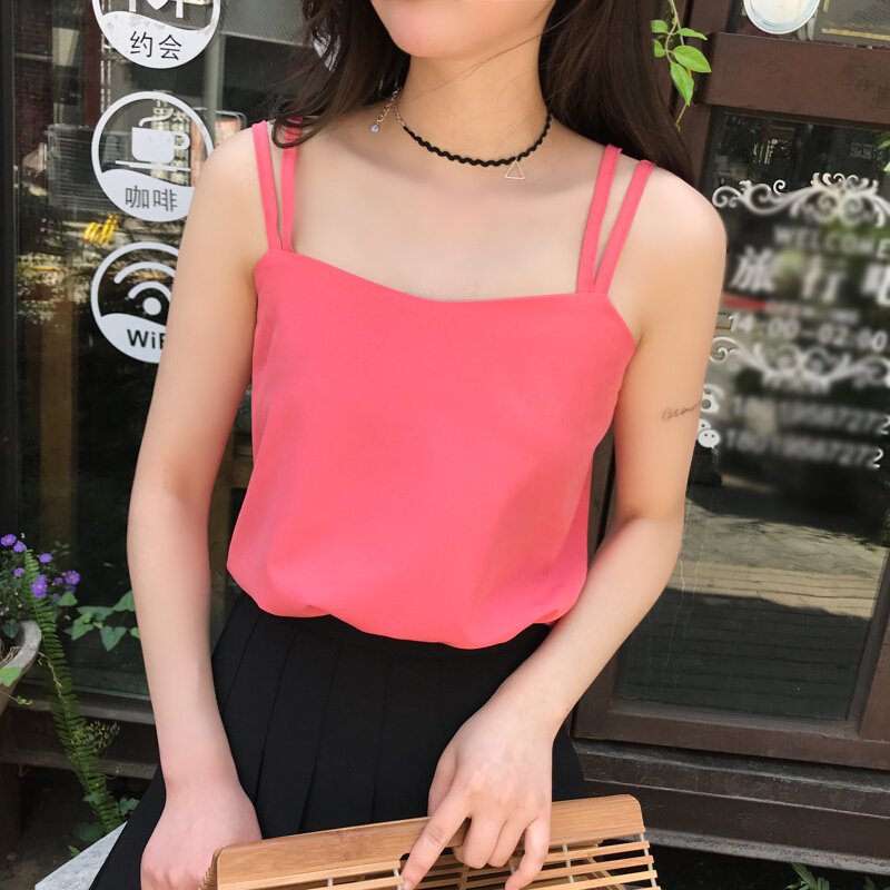 雪纺双层带背心女宽松小性感无袖内搭打底衫短款复古外穿上衣