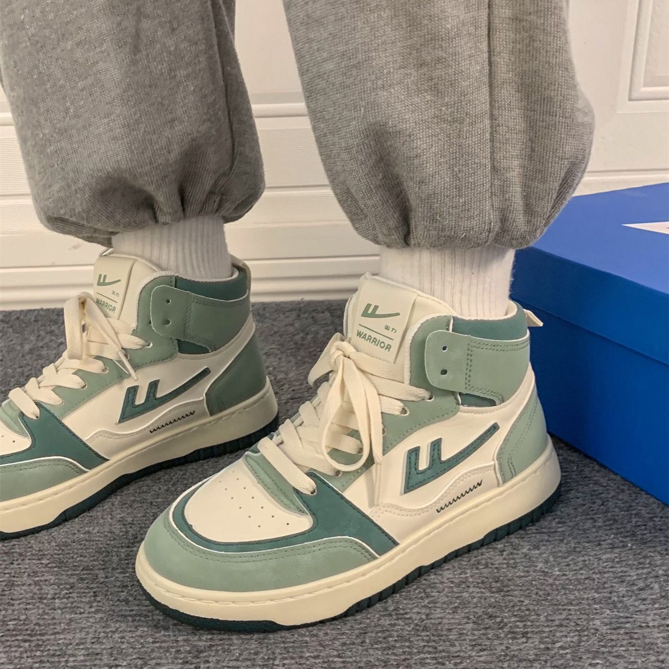 回力抹茶绿高帮小白鞋女2022秋季新款空军一号百搭运动休闲板鞋子