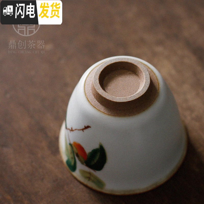 三维工匠月白汝窑仿古茶杯功夫品茗杯陶瓷茶碗主人杯开片功夫个人单杯 月白汝窑茶杯(山茶)-沉香高清大图