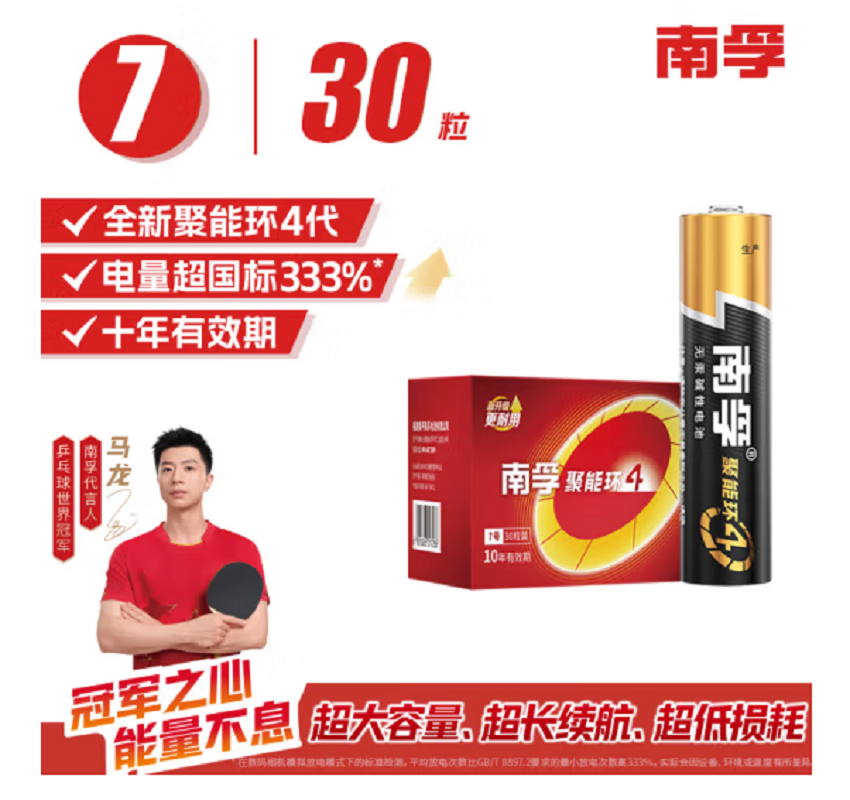 南孚(NANFU) 7号电池30粒 聚能环4代 适用耳温枪/血糖仪/无线鼠标/遥控器/血压计/挂钟/血氧仪等高清大图