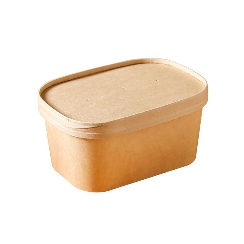 500ml牛皮方形碗pp盖10套春游便当盒户外野餐一次性餐具饭盒可微波