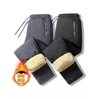 加绒棉裤男士特厚保暧长裤运动休闲羊羔绒特厚裤 3XL【150-170斤】 套装【黑色外套＋黑色束脚棉裤】