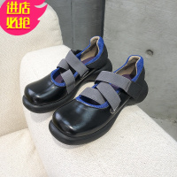 金三志单鞋女2021年春季新款复古方头松糕厚底弹力带学院风jk玛丽珍鞋女休闲鞋