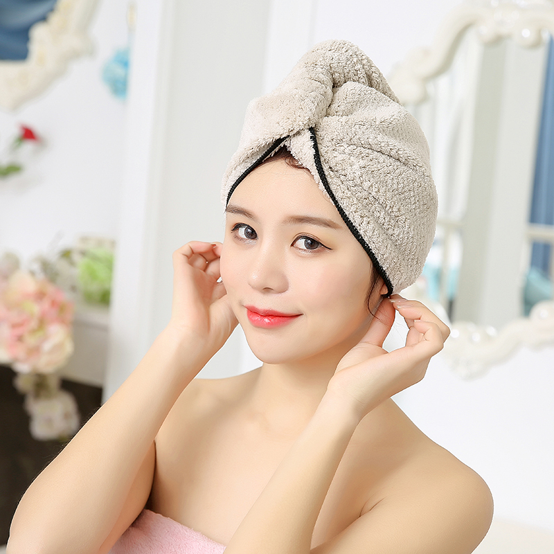 加厚柔软浴帽可爱干发帽成人洗头速干帽女吸水长发干发包头巾 三维工匠 亚浅灰+随机颜色1件共2条装