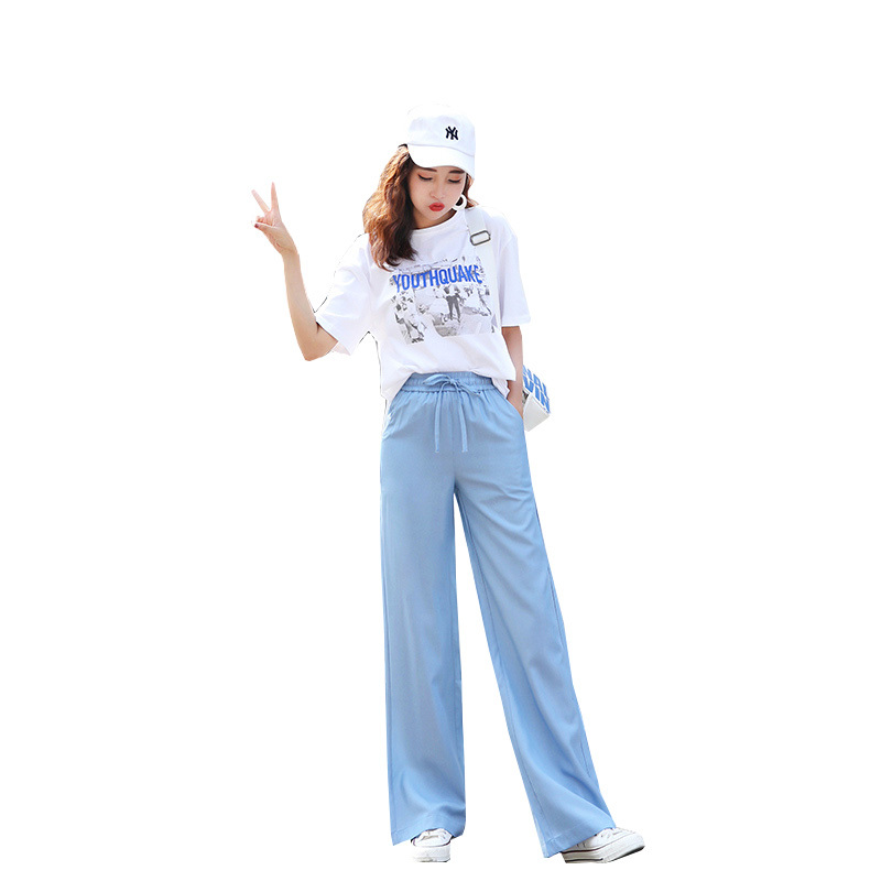 班俏banqiao冰丝坠感阔腿裤女高腰天丝牛仔宽松垂感拖地云朵裤休闲