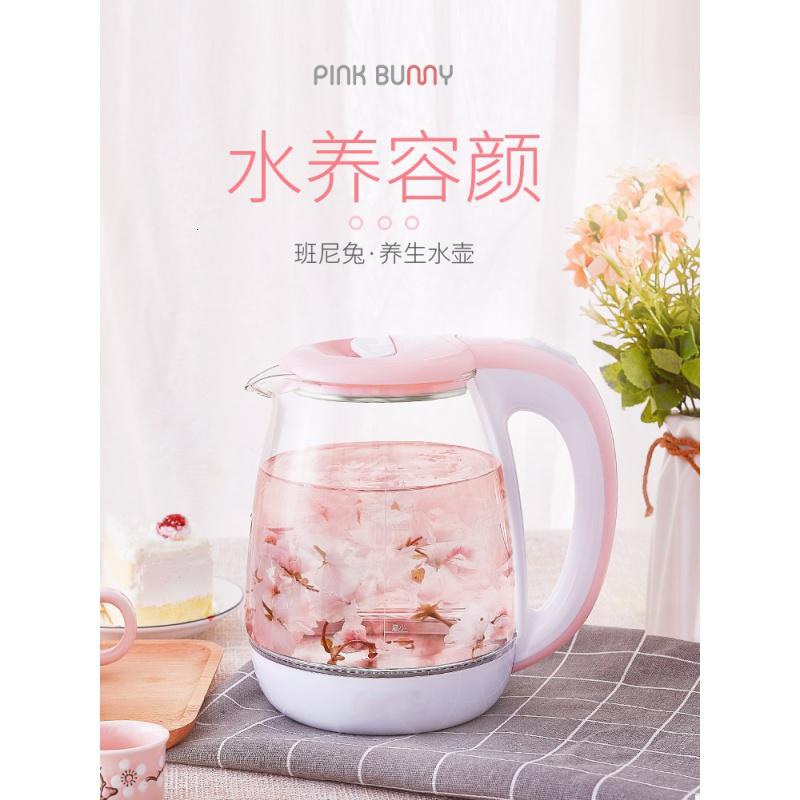 家用插电烧水壶纳丽雅(Naliya)煮开水锅电热玻璃泡功夫茶容器大号养生花茶瓶 樱花粉水壶茶具套装