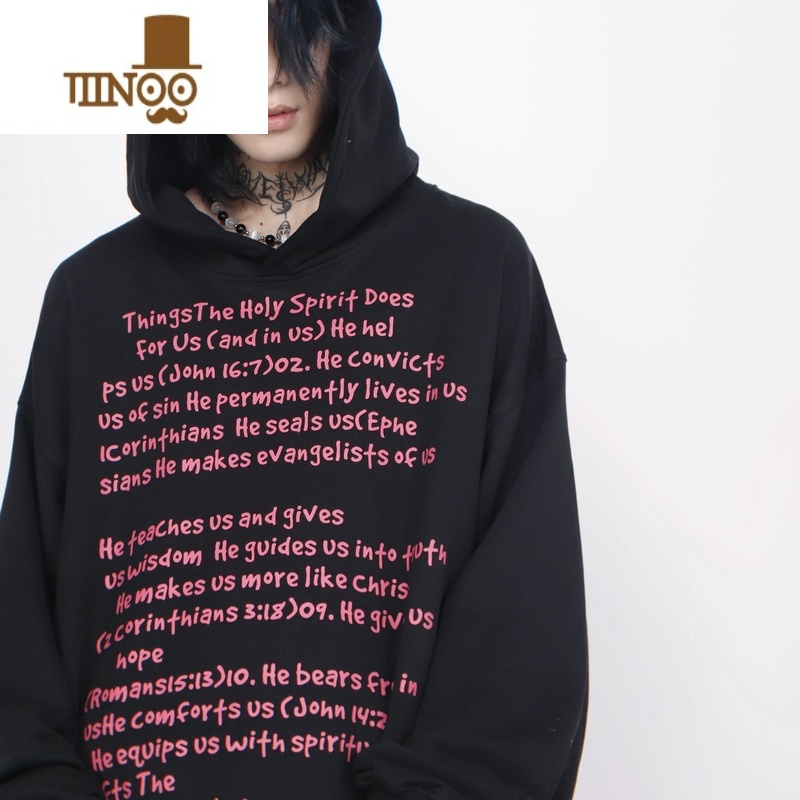 YANXUMz 美式街头情侣潮流小众字母印花连帽卫衣男秋季潮牌慵懒帽衫潮高清大图