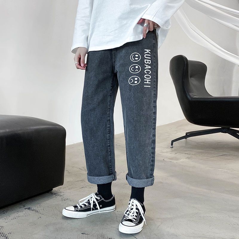 梵克公牛港风牛仔裤男日系原宿潮流工装裤韩版四季学生常规阔腿九分裤