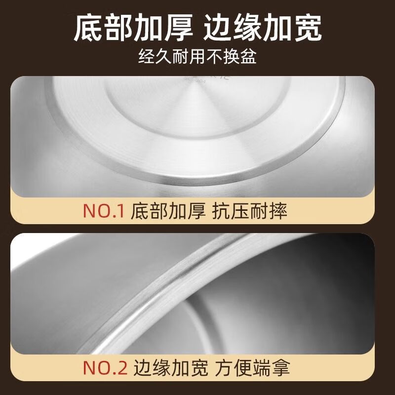 茶花304不锈钢厨房专用汤盆菜盆加厚食品级材质防摔洗菜盆面盆 20cm036109高清大图