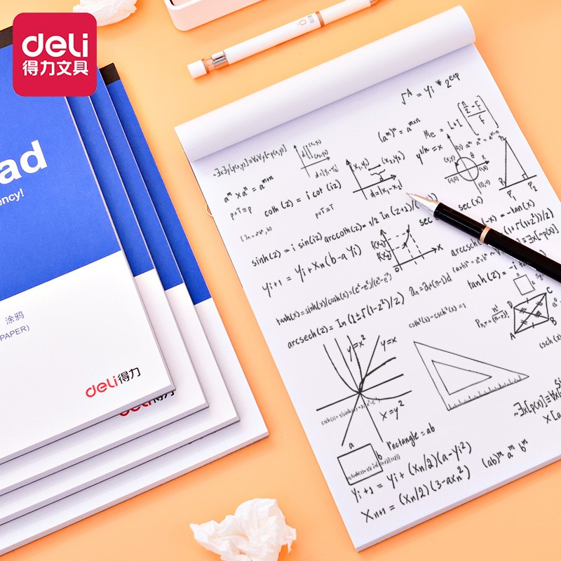 得力deli7712便条本A4/A5/A6便签本多规格可选涂鸦本草稿本子可撕便条纸学生文具N次贴草稿记事本70页5本装