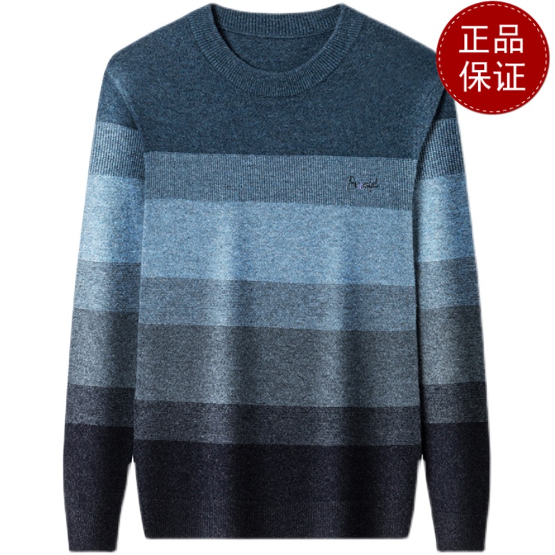 202春秋新款100%羊绒衫男士圆领套头拼色加厚针织休闲羊绒毛衣潮山羊绒不褪色保暖舒适全羊毛羊绒针织衫套头毛衣高清大图