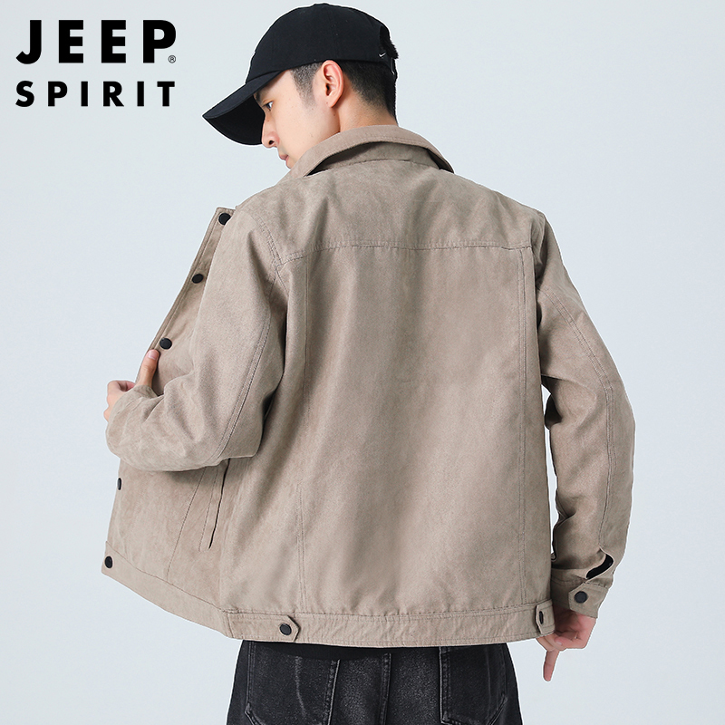 JEEP SPIRIT吉普男士翻领夹克时尚潮款加绒冬装保暖工装旅行上装防风青年外套