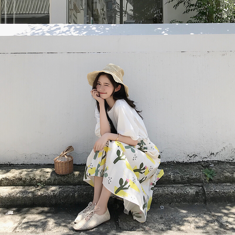 珊珊2018夏季新款文艺清新印花无袖带裙高腰A字连衣裙女80716-仙人掌系列-连衣裙